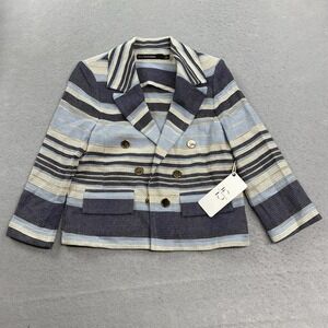 Iris Setlakwe Jacket Womens 4 Blue Open Front Blazer Linen Blend Striped